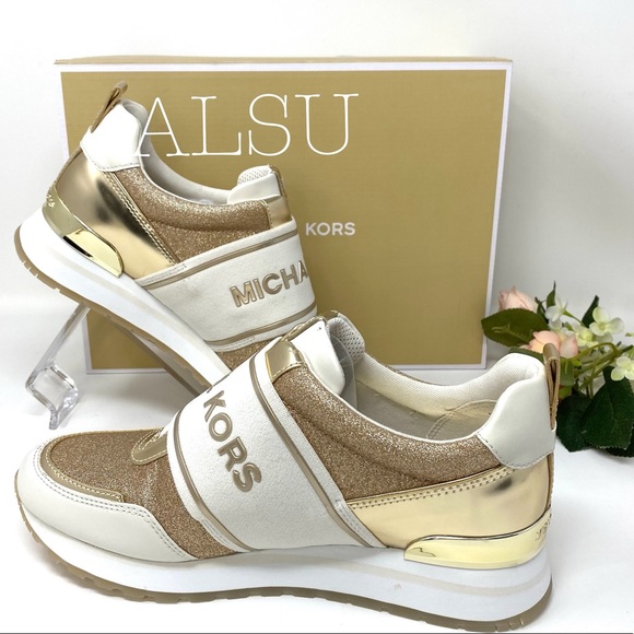 Michael Kors Teddi Trainer Slip On Glitter Gold - Picture 7 of 8